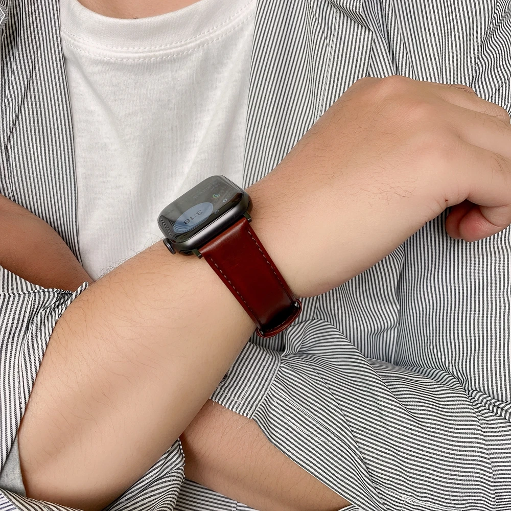 Мужской кожаный ремешок в стиле s для Apple Watch 38 мм 40 42 SE1 2 3 4 5 iwatch Smooth Correa 41 44 45 6 7 |