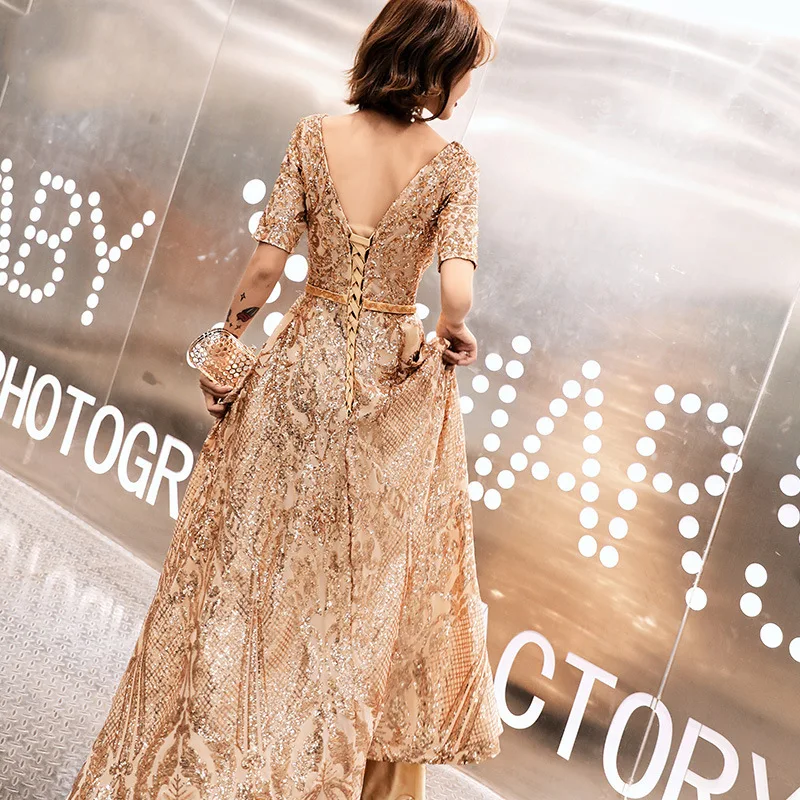 Великолепные золотые вечерние платья Длинные линии элегантные с коротким