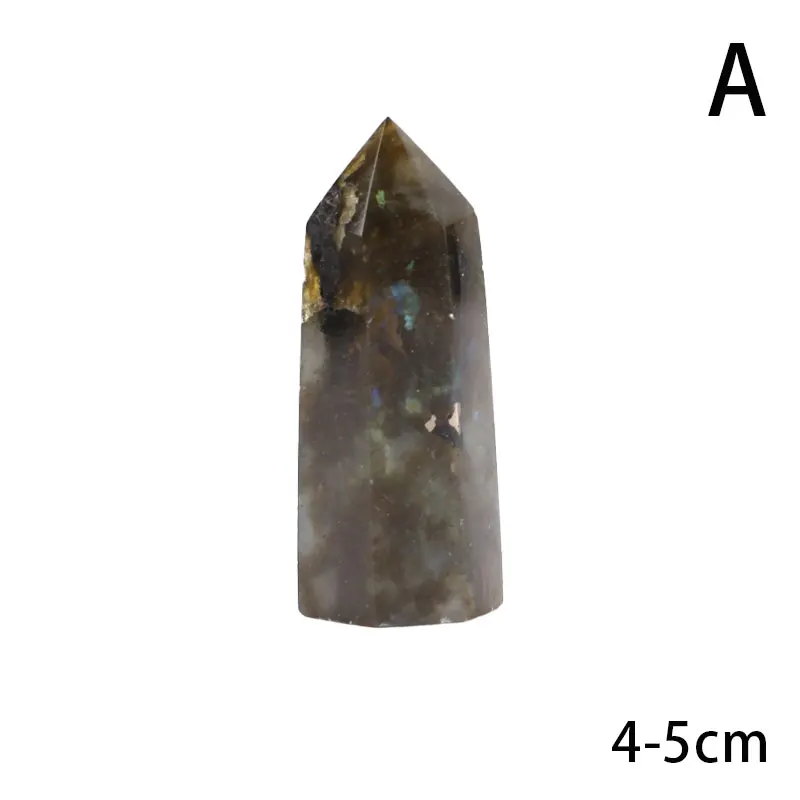 

Natural Crystal Labradorite Hexagonal Column Mineral Ornament Healing Wand Home Decor DIY Gift
