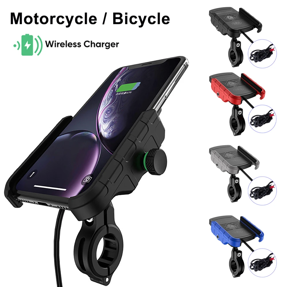 

Motorcycle Phone Holder 15W Wireless Charger QC3.0 Fast Charge Handlebar Rearview Mirror Phone Mount GPS Holder 360° Rotation