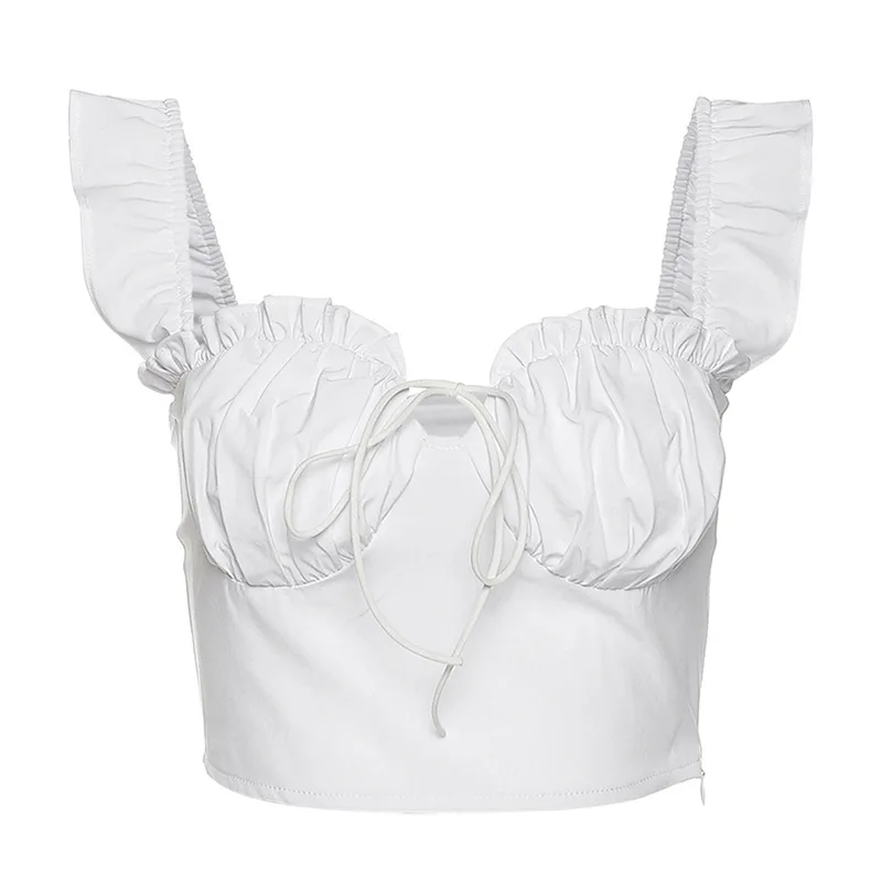 

Fannic 2020 Summer Women 's Fashion Camisole Square Collar Backless Wooden Ear Slim Navel Camisole