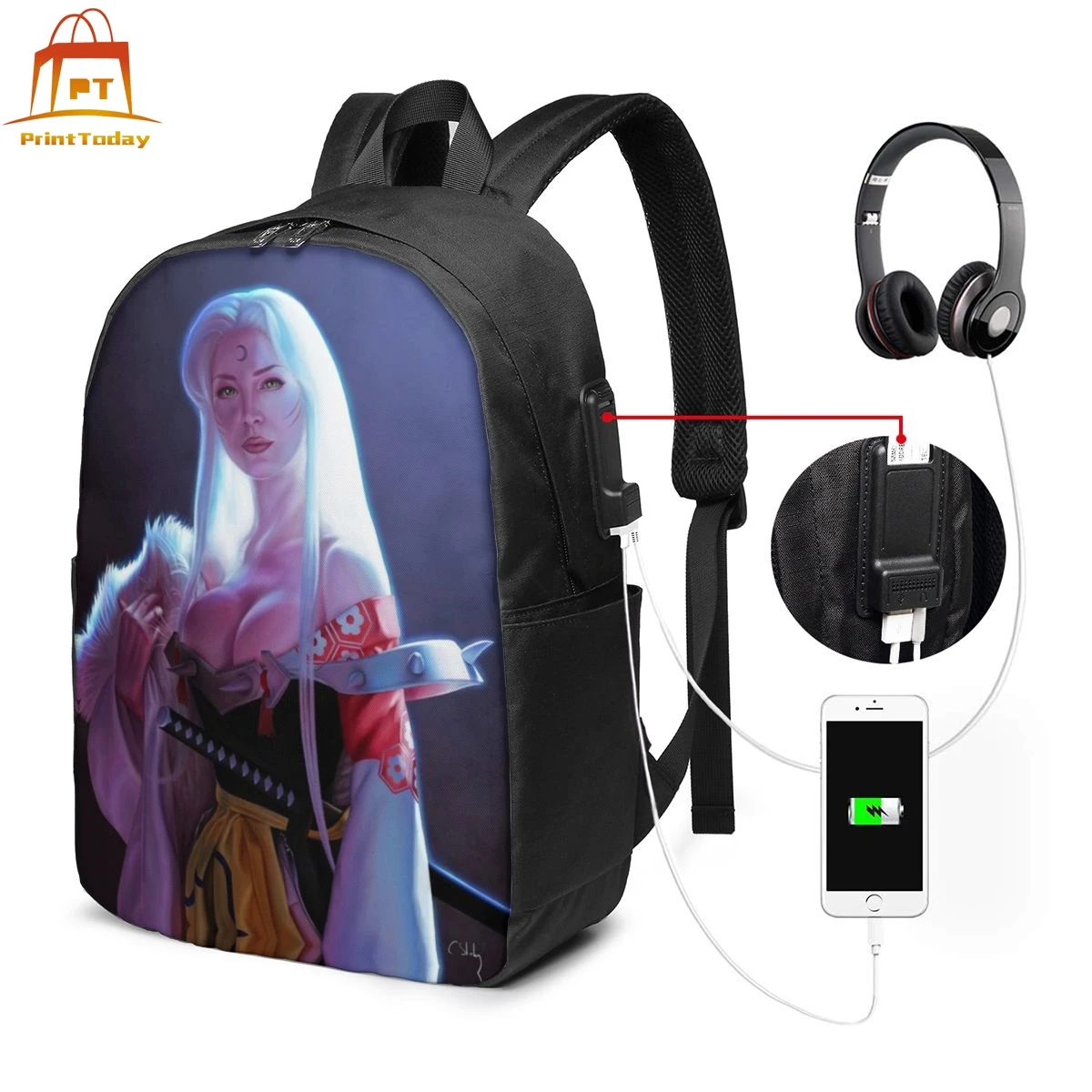 

Inuyasha Sesshoumaru Backpack Inuyasha Sesshoumaru Backpacks Print Schoolbag Bag Multi Pocket Teenage Bags