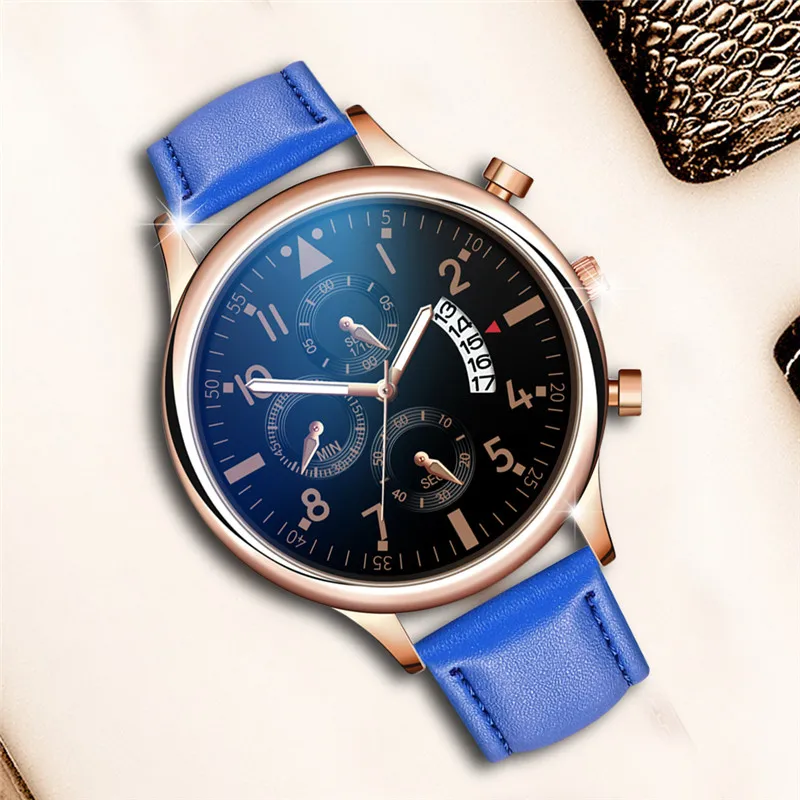 Для мужчин Роскошные часы кожа кварцевые High End Хронограф Календарь с большим