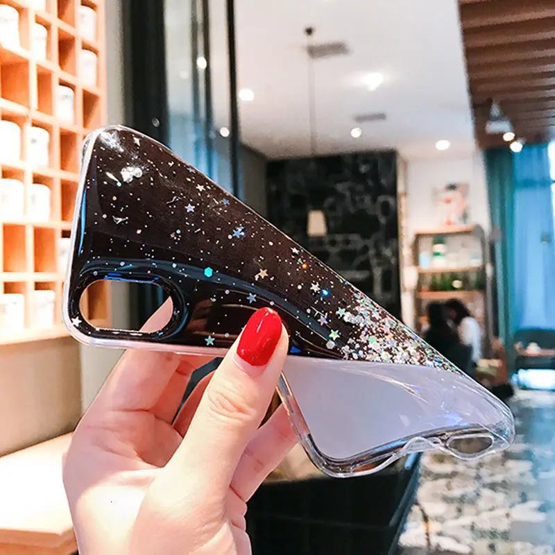 Блестящий силиконовый чехол со звездами для iPhone 11 Pro X XR XS Max 7 8 6 6s Plus Прозрачный
