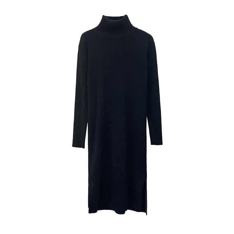 

Korean Sweater Dress Women Knitted Sweaters Dresses Women Over-knee Sweater Dress Plus Size Split Turtleneck Sweaters Dresses OL