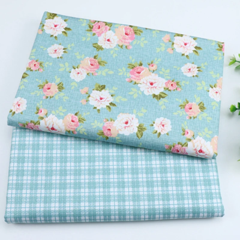 Цветочная клетчатая 100% хлопчатобумажная саржевая ткань Лоскутная Ткань швейная