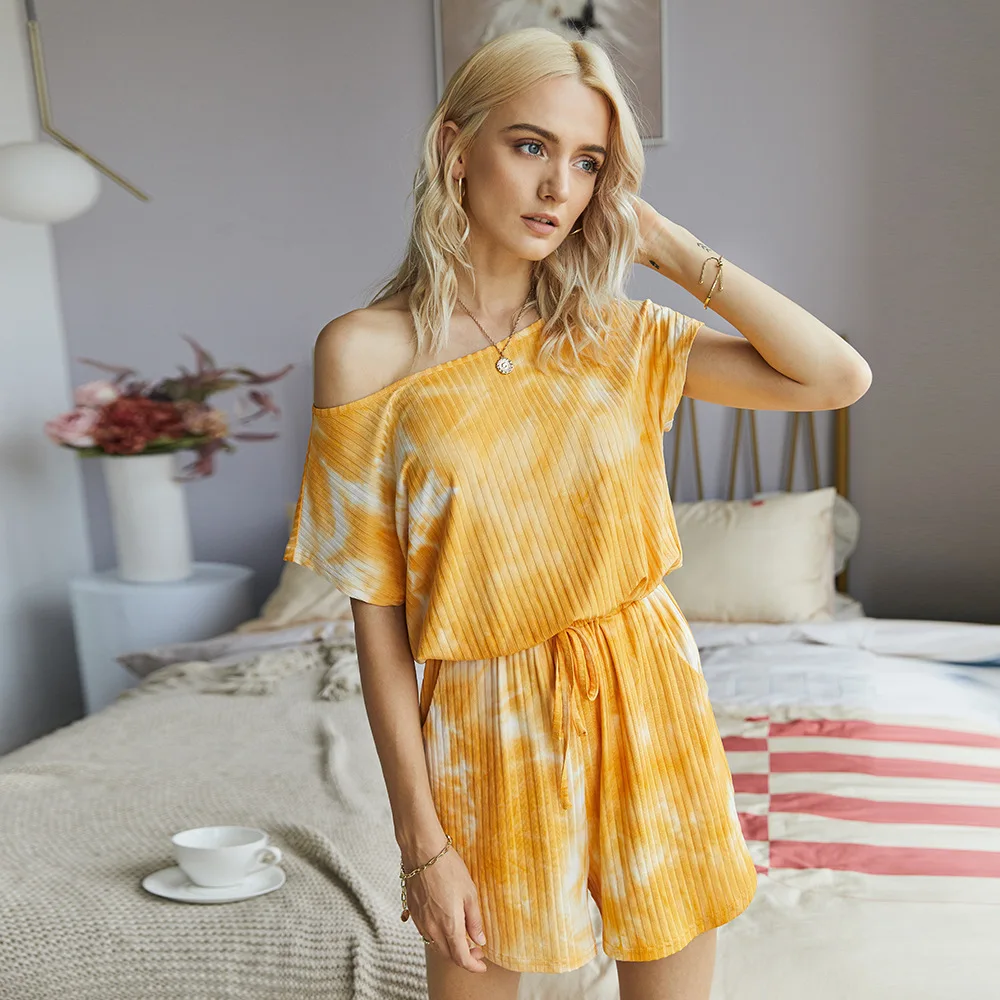 Комбинезоны цельная Пижама с краской для галстука домашний комбинезон женская