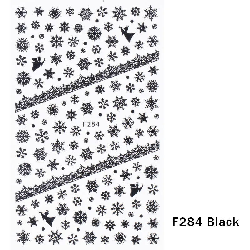 F284 Black 1 шт рождественские наклейки для ногтей наклейки снежные хлопья рождественские обертывания Снеговик зимние украшения маникюрные инструменты слайдеры F281-284 - Цвет: F284 Black