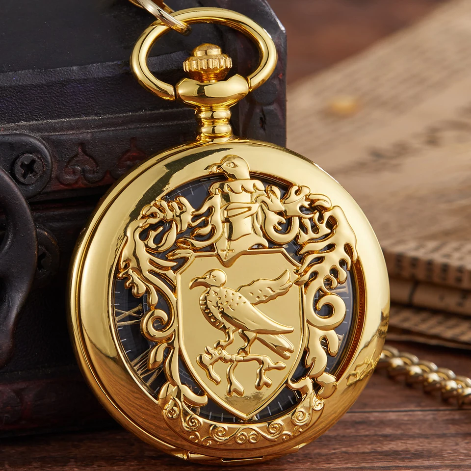 Винтажные Золотые механические карманные часы с лазерной гравировкой ручным