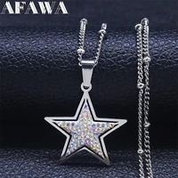stainless steel white crystal star charm necklaces women silver color small statement necklace jewelry collar plata n8043s01