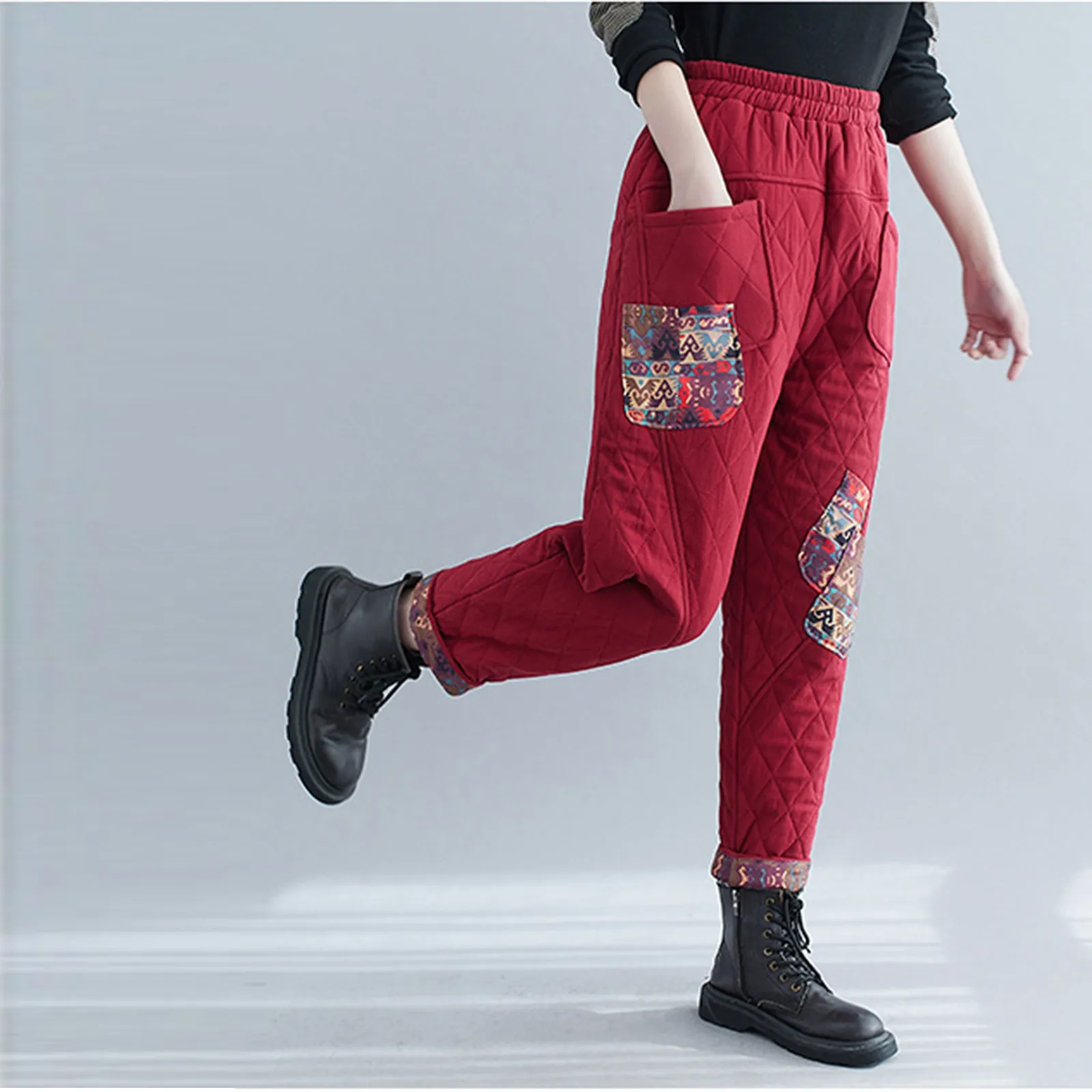 

Повседневные женские зимние брюки, модные мешковатые брюки с эластичным поясом и карманами, верхняя одежда, плотные теплые брюки, брюки для ...