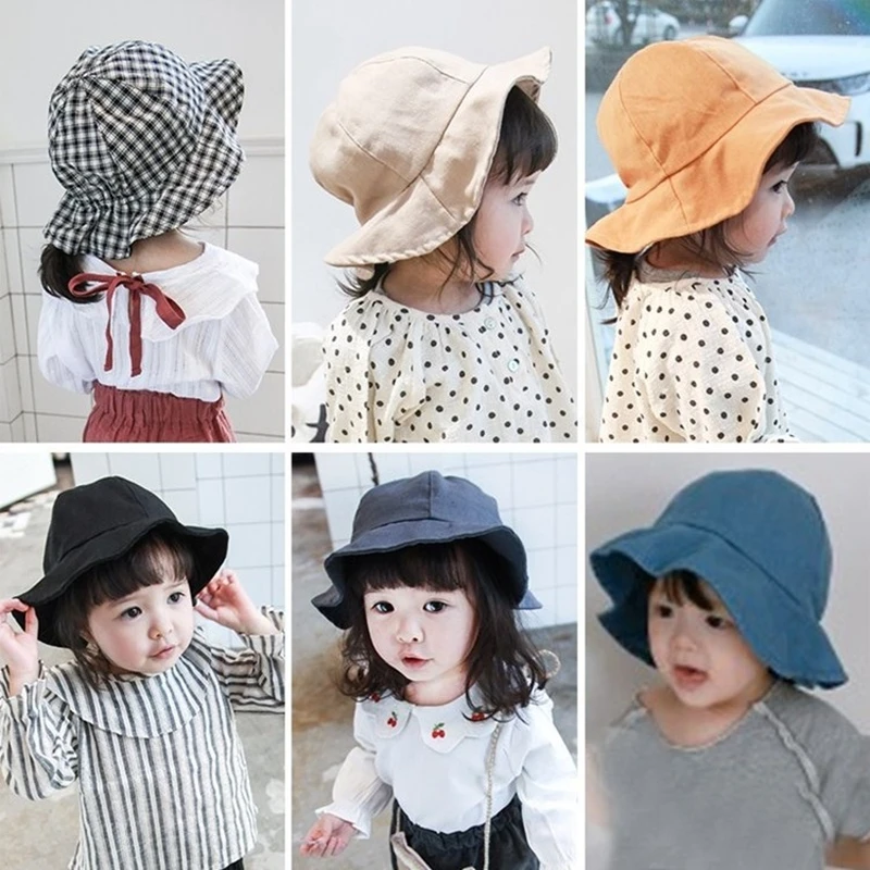

Baby Fisherman's Hat Pure Color Cottons Beach Hat Children Stripe Grid Hats Fashion Head Decoration