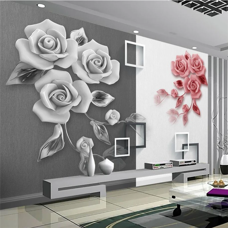 

mural papel de parede papier peint Custom wallpaper Relief Rose Art Television Walls wall papers home decor tapety