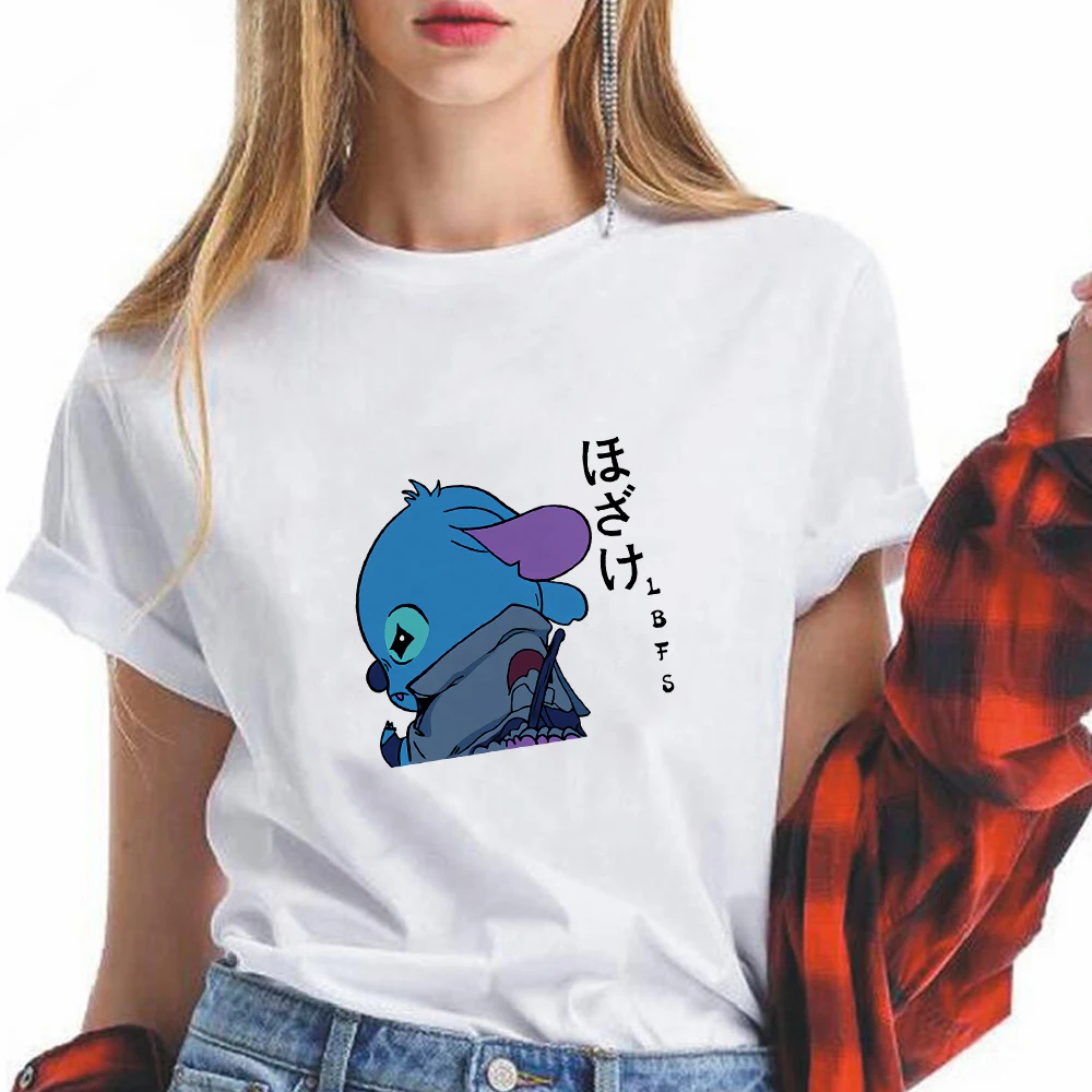 

Funny and Cute Stitch Print Women's Shirts Summer Soft Girl Aesthetic Top Y2k Fashion Short Sleeve Female T Shirt Lady Tees