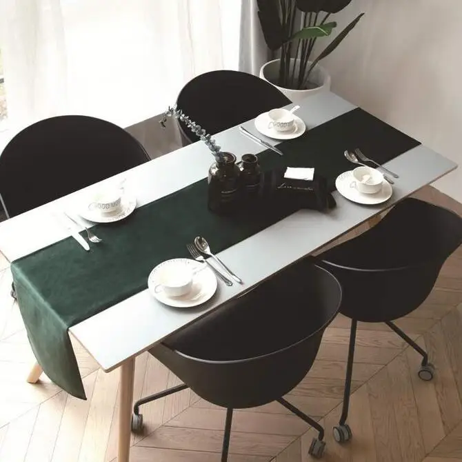 

Nordic Elegant Table Cloth Velvet English Alphabet Table Runner Home Hotel Decor British Blackish Green Solid Color Bed Towel