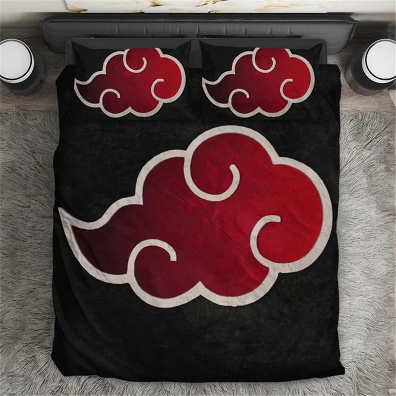 

Anime 3D Shippuden Akatsuki Pattern Duvet Cover with 2pcs Cartoon Pillowcases Soft Home Textile Bedding Set for Home Hotel