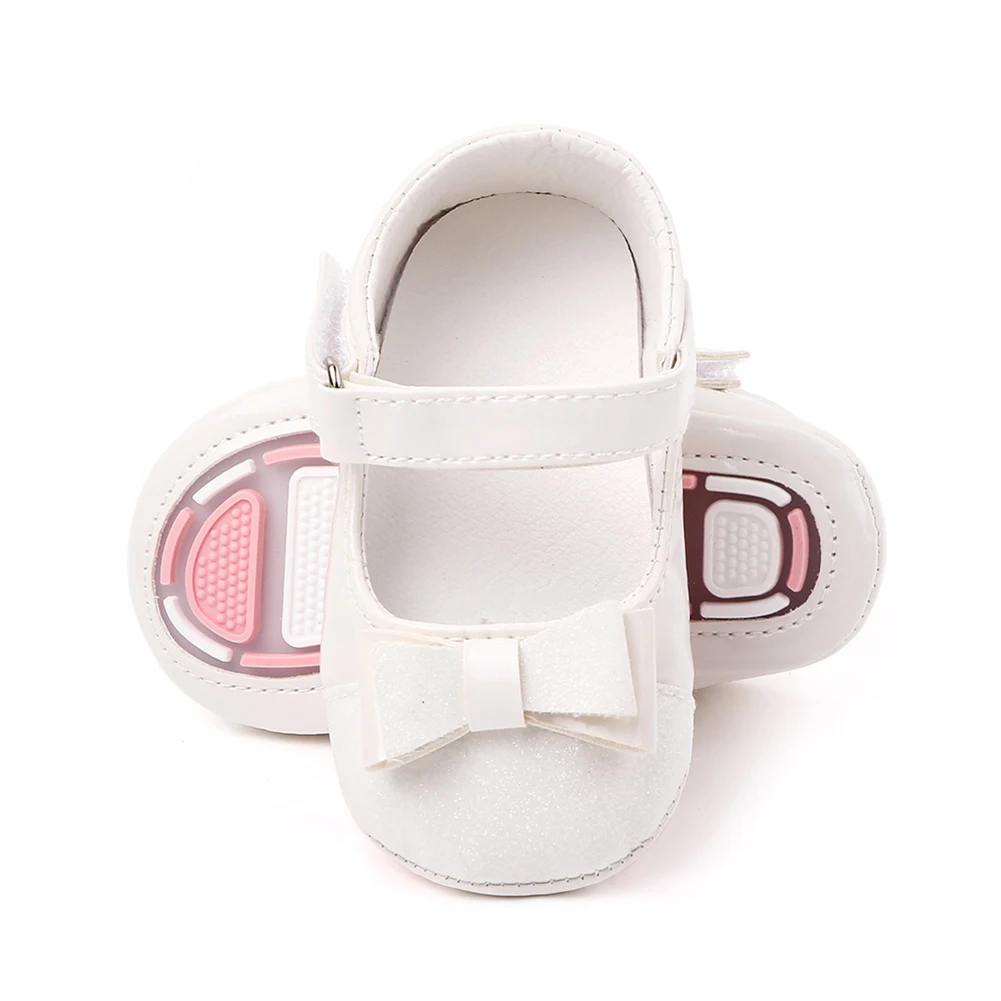 

0-12M Toddler Kid Baby Girl Bowknot Elastic Band Newborn Soft Soled PU Walking Shoes