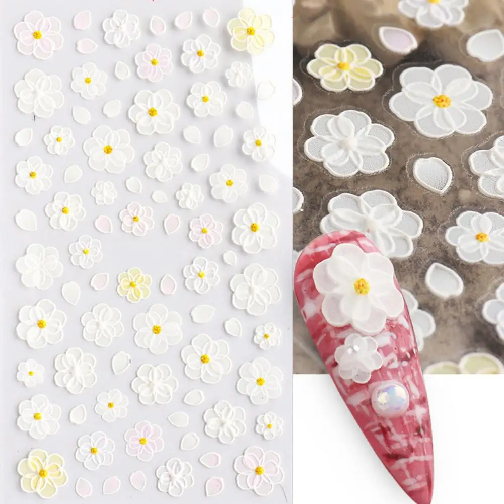 

Female Nail Sticker Lace Design 5D Engraved Nail Art DIY Decoration Manicure White Rose Flower Tips наклейки для ногей