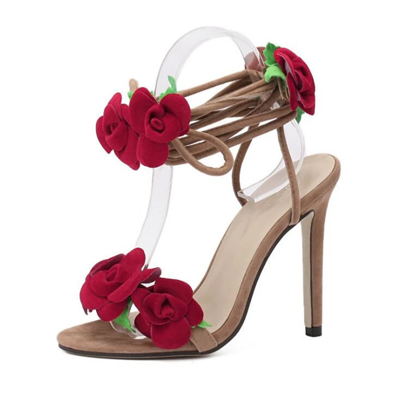 Женские свадебные туфли на высоком каблуке Туфли с красной крест цветами розы