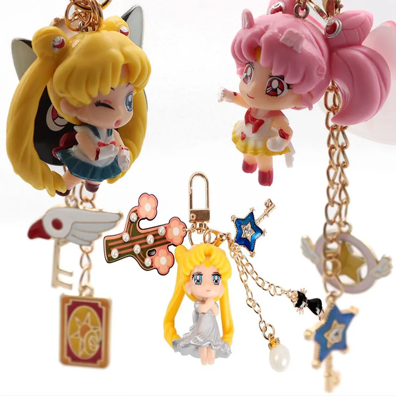 

Childhood Anime Trinket Keychain Star Moon Keyrings Beautiful Jewelry Car Bags Keyholder Women Girl Kawaii Gift