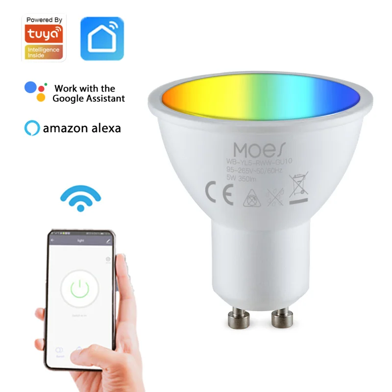 

Лампы GU10 Tuya WiFi лампа накаливания RGBW C + W 5W с регулируемой яркостью, умные светильники с дистанционным управлением через приложение и таймеро...