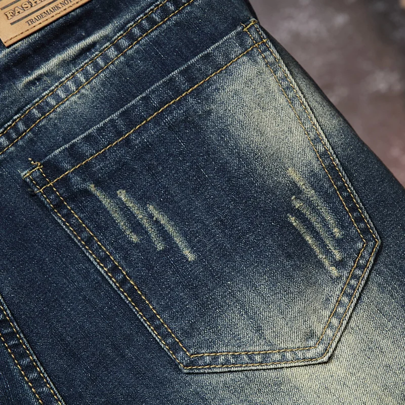 

Men's Summer Denim Shorts Trendy Brand Clothing Classic Ripped Patches Moustache Effect Cotton Fashion Straight Jeans Shorts