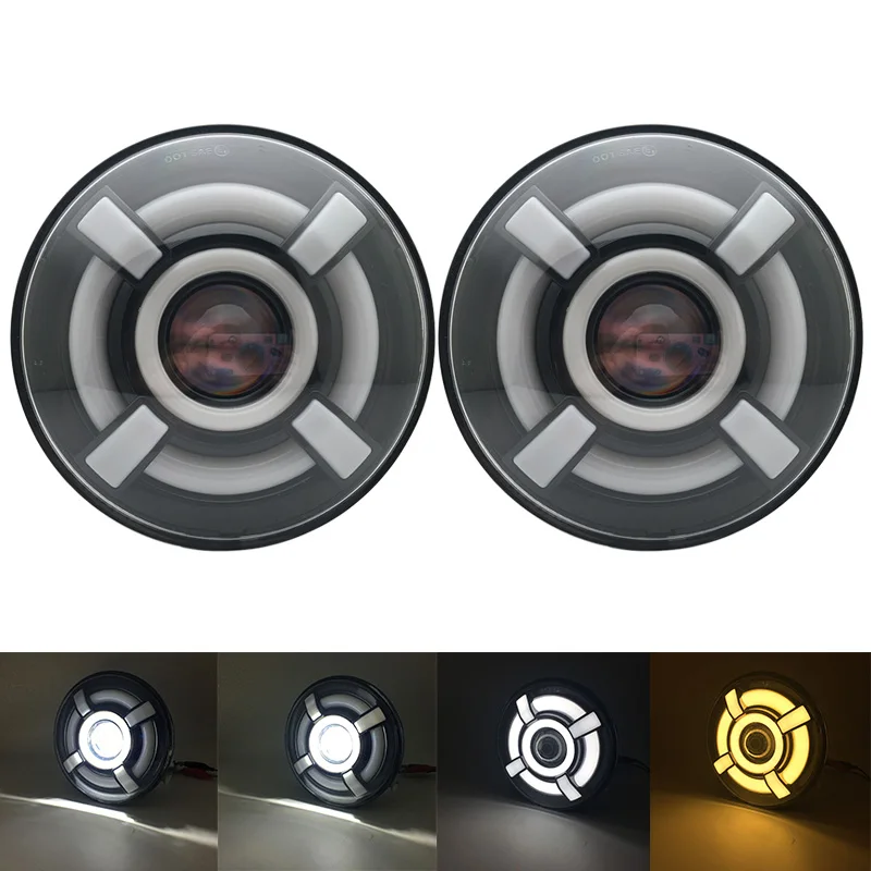 

7-дюймовый светодиодный налобный фонарь, светильник Светодиодный прожектор, гало, кольцевой мотоциклетный фонарь для Jeep Wrangler Off Road 4x4 мотоци...