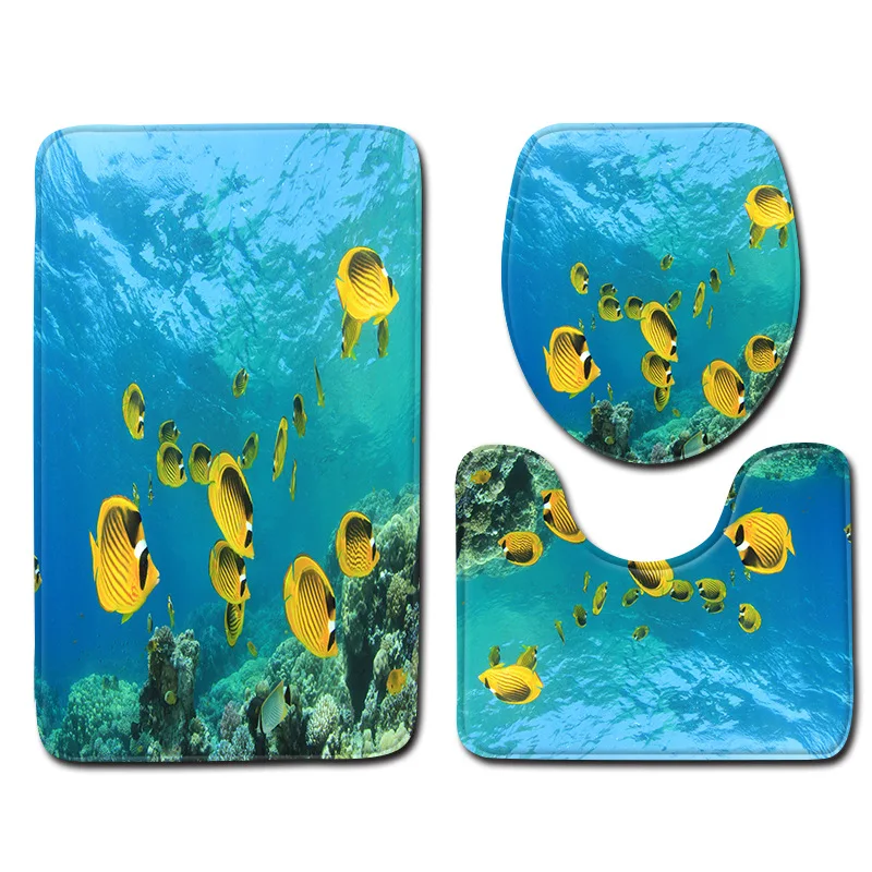 для ванной коврик набор Подводный 3D комнаты из трех предметов Противоскользящий