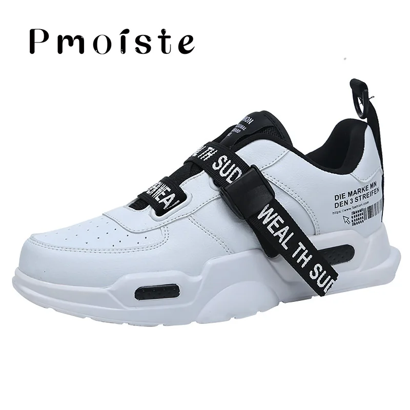 White black Мужские кроссовки на платформе; модные кроссовки с пряжкой; мужские резиновые теннисные кроссовки; мужские повседневные кроссовки на массивном каблуке; Вулканизированная обувь для мальчиков; нескользящая обувь - Цвет: White black