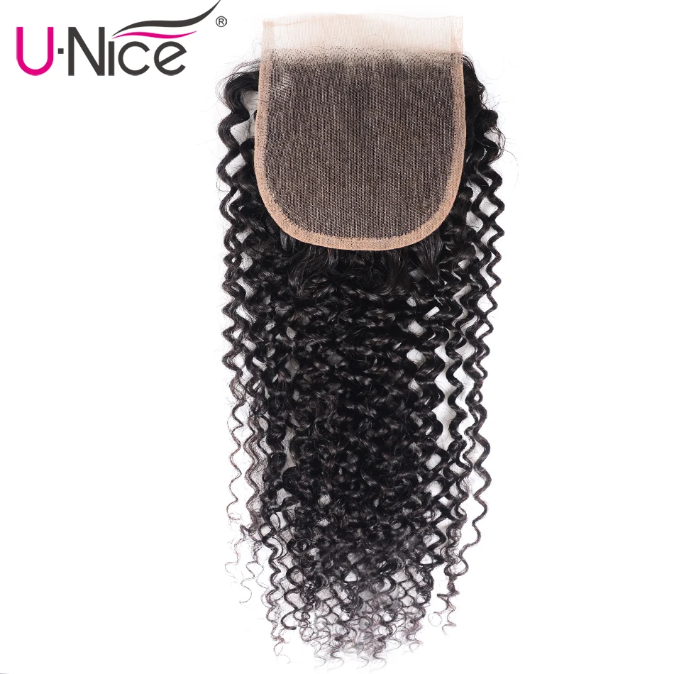 Волосы UNICE кудрявые Закрытие 4*4 свободная часть Remy человеческие волосы Пряди 10-20 дюймов швейцарское кружево Закрытие натуральный цвет