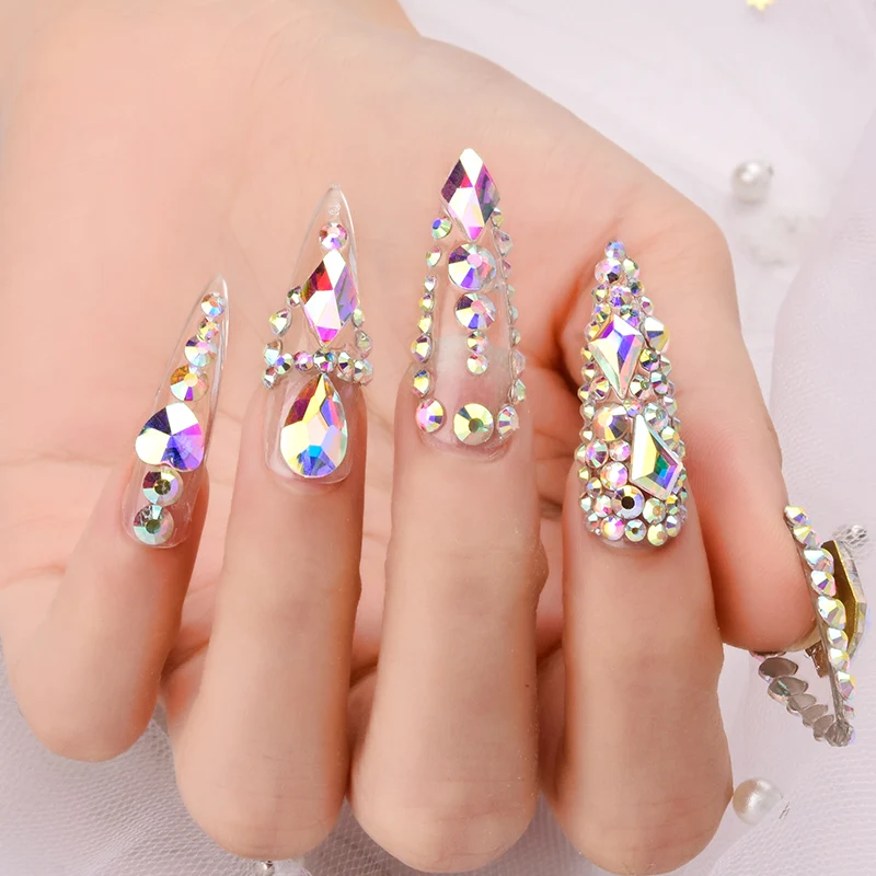 

1Bag Crystals Clear AB Glass Nails Art Rhinestones Stones For 3D Nail Art Rhinestones Decoration Gems DIY Design Accessories