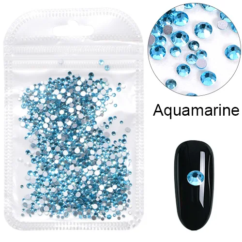 Aquamarine 1000 шт Смешанные Размеры SS3-SS12; обувь с блестящими стразами ab стеклянные стразы для дизайна ногтей Стразы Б ез исправлений ногтей Rhinestoens нейл-арта украшения H0248 - Цвет: Aquamarine