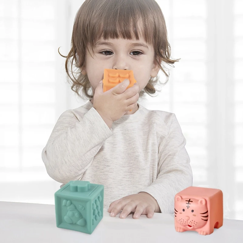 

Soft Building Blocks Cartoon Stacking Toy for Baby Brain Development Colorful Silicone Stimulation Toys Preschool Supply