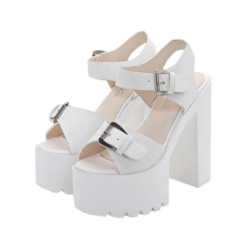 

2019 summer new high-heeled women's shoes 14CM thick-soled sandals T stage thick heel nightclub belt buckle sandals