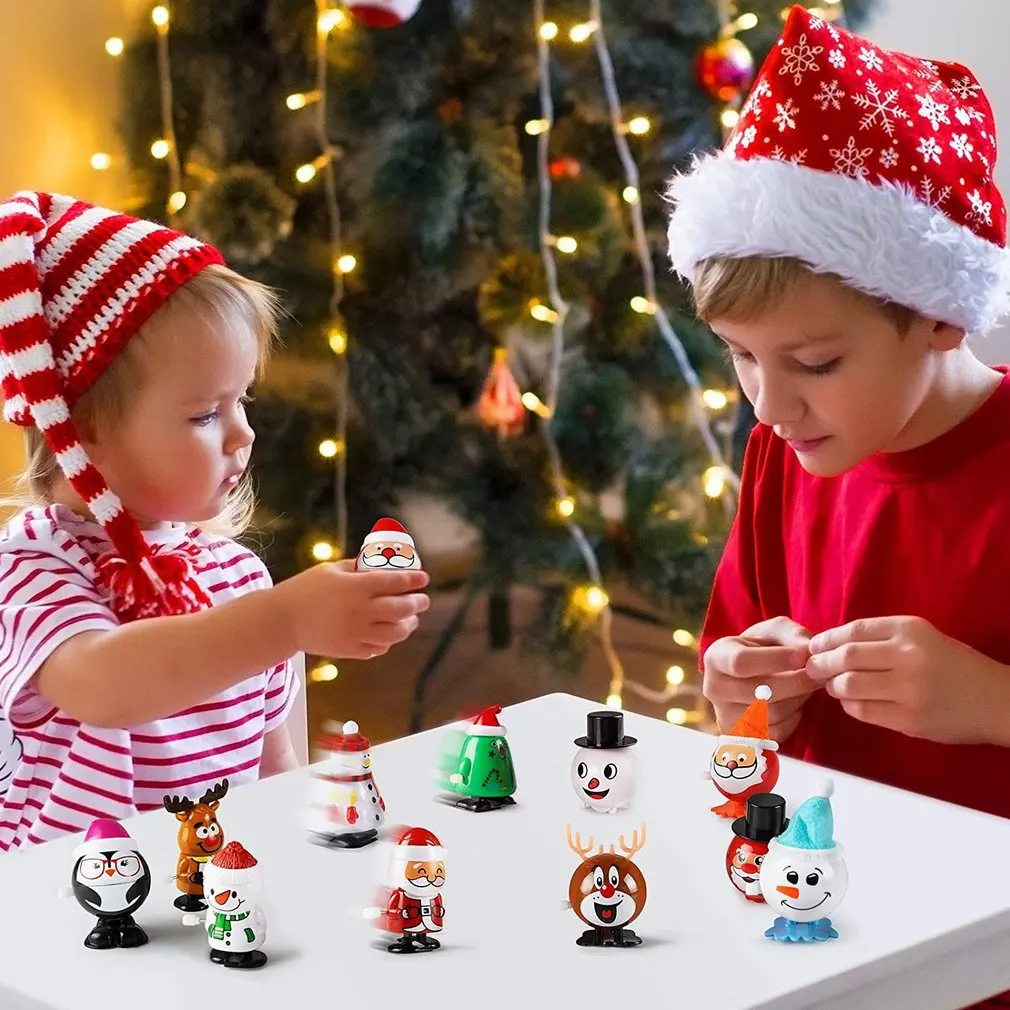

Заводные игрушки, набор из 10 рождественских заводных игрушек, пожилый снеговик, лось, прыгающий Пингвин, Вибрирующая голова, Санта, рождеств...