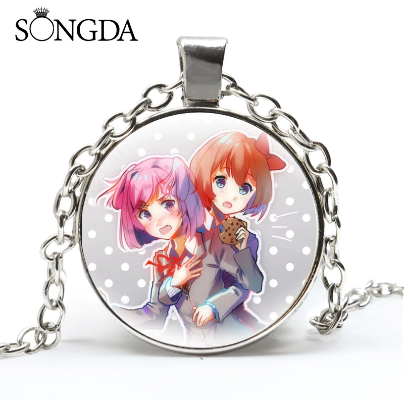 

Fashion Anime Figure Necklace Game Character Cartoon Cosplay Glass Cabochon Pendant Long Alloy Chain Cute Gift Charm Neck Jewely