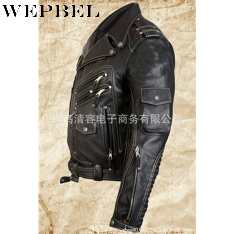 

WEPBEL Winter Men Punk PU Leather Jacket Vintage Motorcycle Warm Fashion Slim Fit Leather Coats