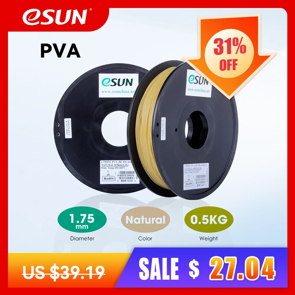 

eSUN Water Soluble PVA Filament 3D Printer PVA Filament 1.75mm 0.5KG 1.1LBS 3D Printing Filament Support Material for 3D Printer
