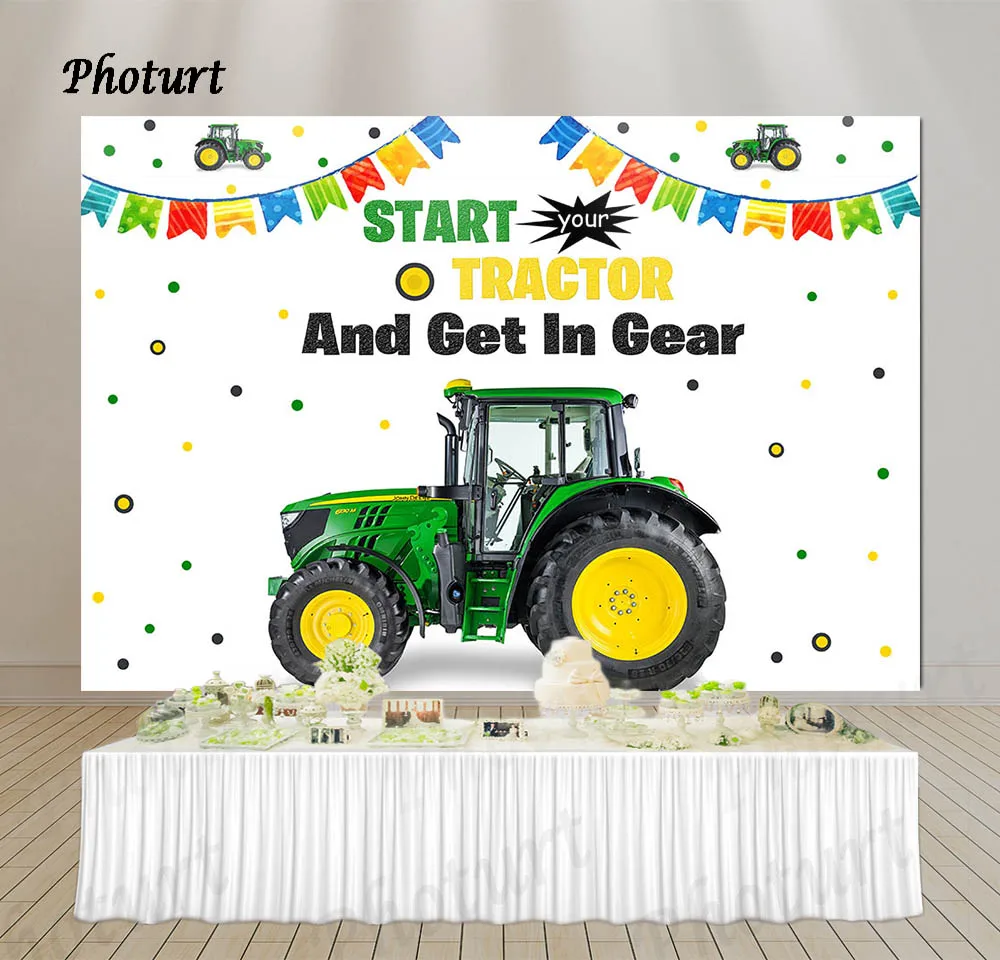 Фотофон с изображением трактора для фотосъемки на 1-й день рождения мальчика фон