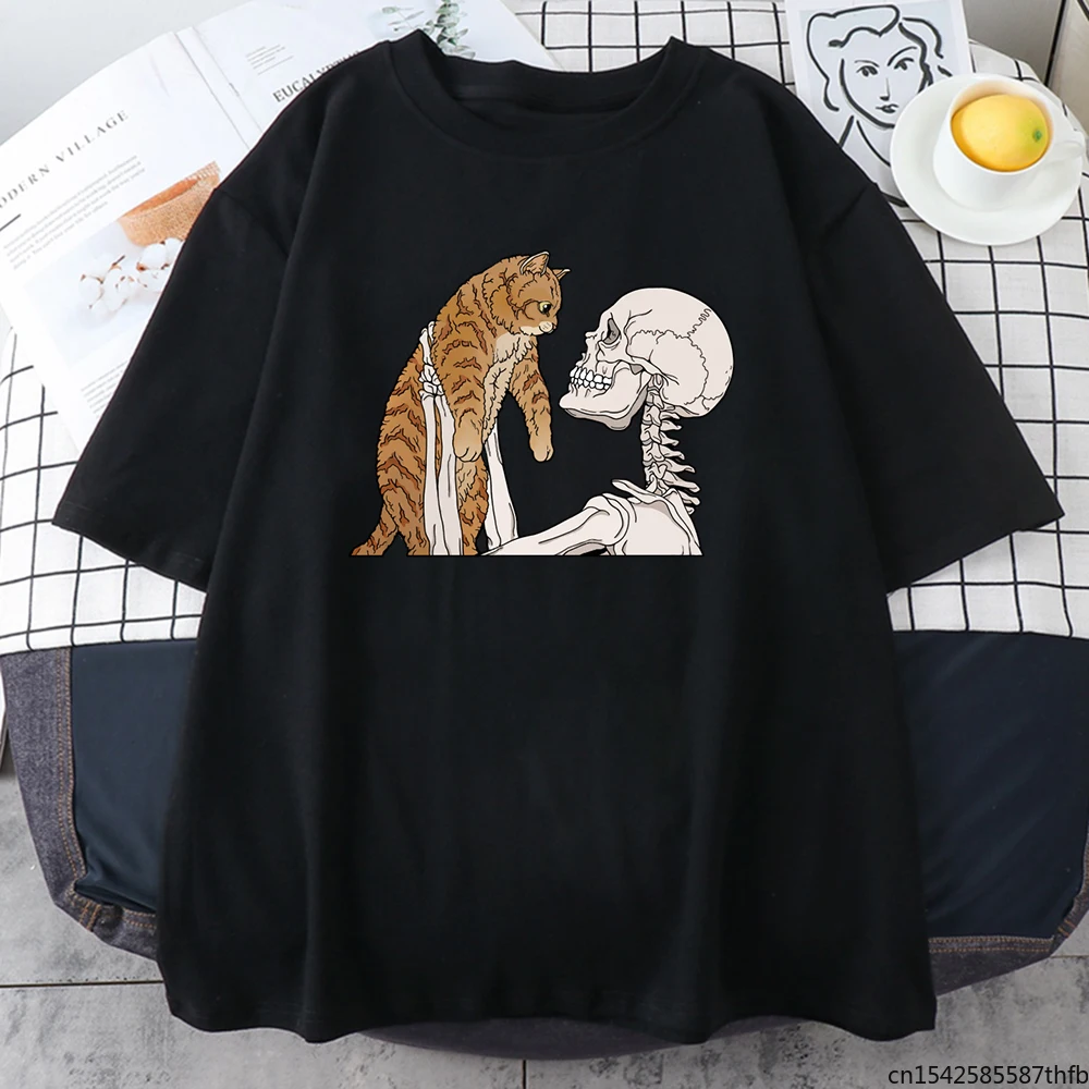 

Cartoon Cat Print T Shirt Women Summer Short Sleeve Loose Oversized O Neck Streetwear Tee Shirts Female Hip Hop