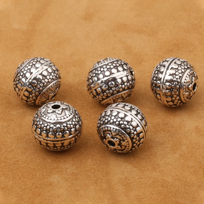 Wholesale S925 Sterling  Jewelry Thai Silver DIY Bracelet Accessories 12mm Tee Buddha Head Bodhi Necklace Beads