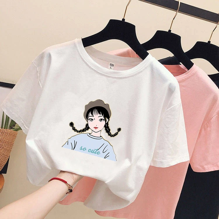 Женская свободная футболка с коротким рукавом Модная белая в Корейском стиле