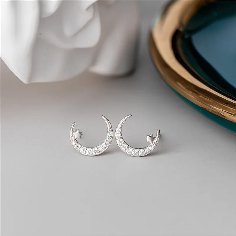 

Sodrov Sterling Silver 925 Stud Earrings for Women Moon Earrings 925 Sterling Silver Korean Silver Earrings
