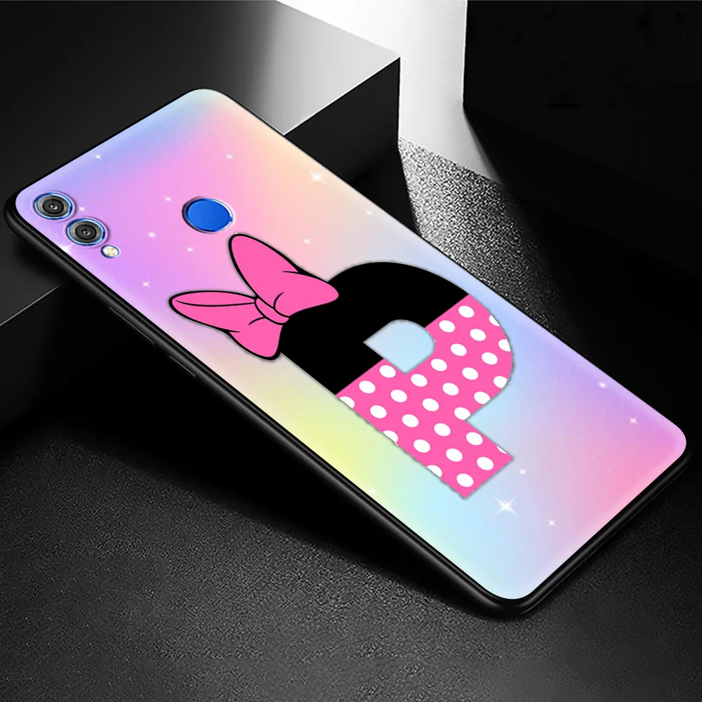

Custom Name Letter Monogram Silicone Case Cover For Honor 8X 9X 10 Lite 20 30 Pro 20e 20S(6.15) 30i Play 9A Luxury Phone Shell
