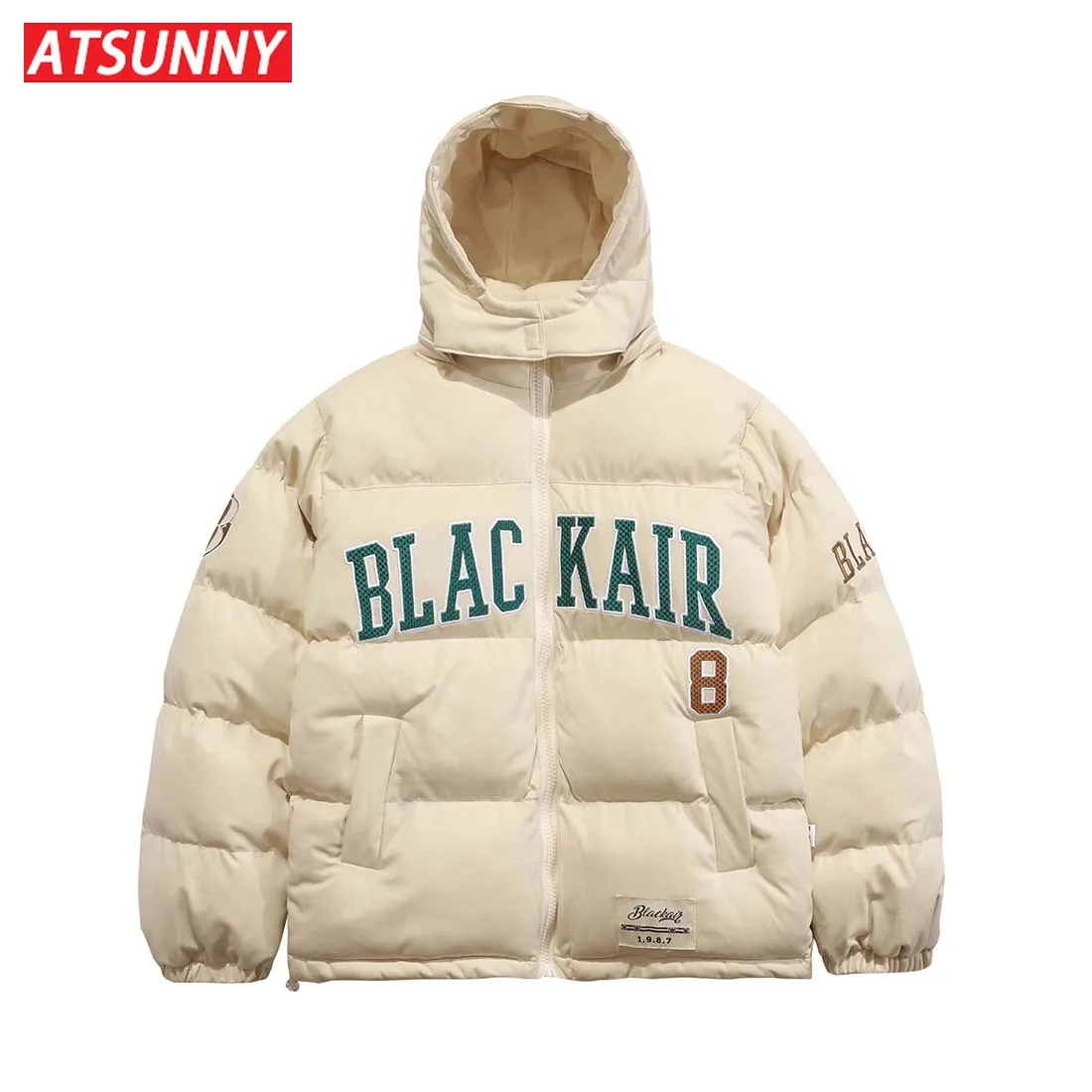 ATSUNNY American Retro Street Padded Jacket Padded Embroidered Letter Jacket Autumn and Winter Solid Color Couple Cotton Jacket