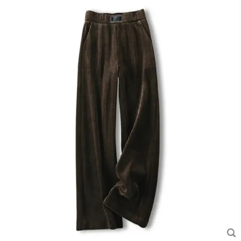 

Corduroy Loose Women Wide Legs Trousers Fashion Korean Style High Waist Black Brown Plus Velvet Warm Autumn Winter Pants Female