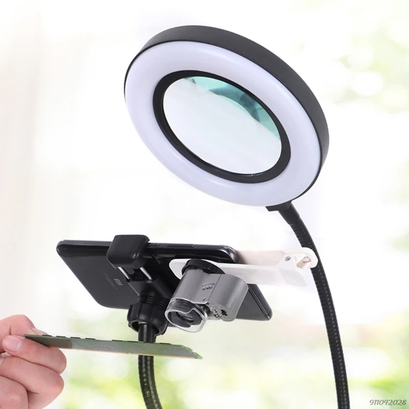 

72Lamp Beads 10X Magnifying Multi-function Welding Desktop Magnifying Glass 360 Optical Glass Lens with Folding Stand Dropship