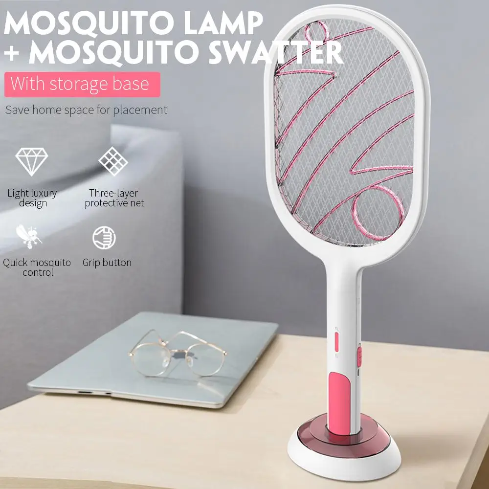 

USB Charging Wasp Pest Repeller Mosquito Swatter Electric Mosquito Swatter Two Functions Practical Mosquito Lamp Handheld LED