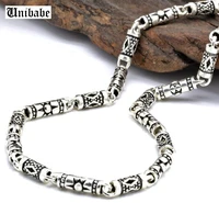 pure silver 4mm thick cylinder chain s925 sterling silver classic vintage geometric patterns male mens necklace jewelry