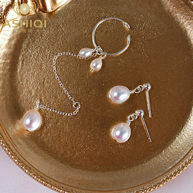 Женские серьги подвески из серебра 925 пробы с натуральным пресноводным